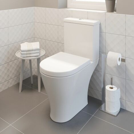 Bathroom Toilet Close Coupled Space Saving Compac WC Pan Soft Close Seat Cistern - White