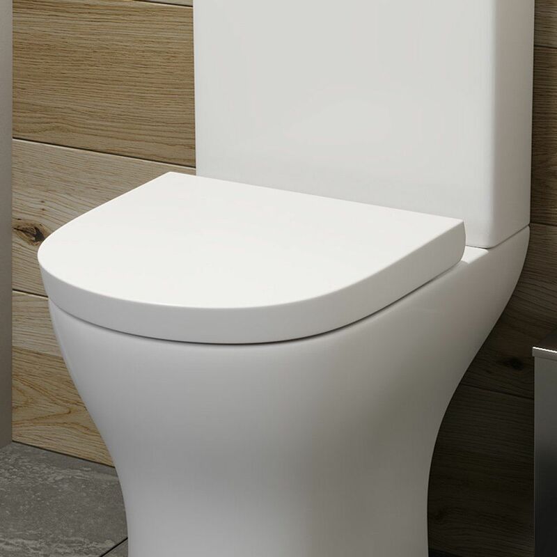 Bathroom Toilet Seat Slow Soft Close Anti-Slam d Shape Wraparound White Modern - White