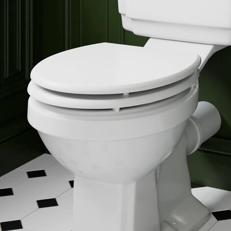 Bathroom Toilet Seat Traditional Round Soft Close Top Fix Hinges White Gloss
