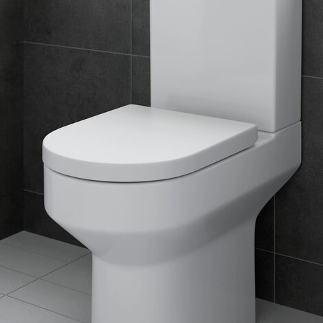 Bathroom Toilet WC Seat Soft Close D Shape Top Fix Hinges White Gloss Modern