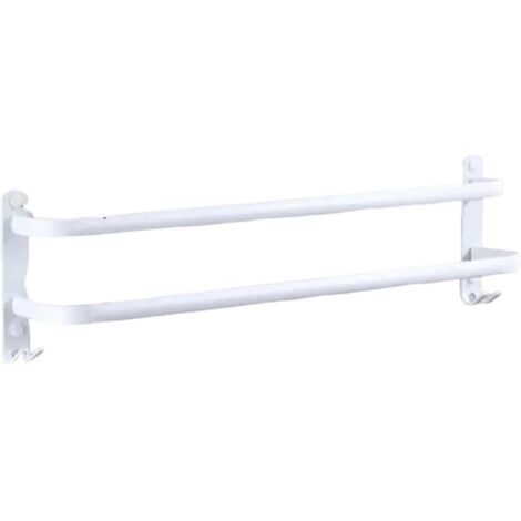 Bathroom Towel Rack, No Drilling Required, White Wall-Mounted Towel Holder with 2 Hooks, White Aluminum Towel Bar, 2-Tier, 50cm