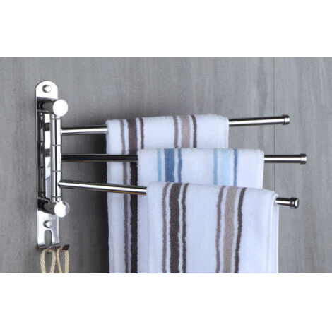 Bathroom Towel Rack with 3 Rotating 180° Bars, Stainless Steel SUS304 Towel Dryer, Wall-Mounted Towel Holder for Kitchen and Sink