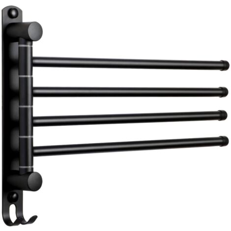 Bathroom Towel Rack with 4 Rotating 180° Bars, Stainless Steel SUS304 Towel Dryer, Wall-Mounted Towel Holder for Kitchen/Sink - Black