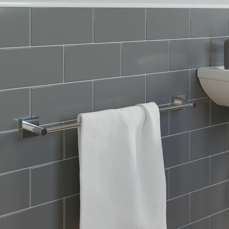 Bathroom Towel Rail Holder Chrome Square Wall Mounted Stylish Modern - Silver