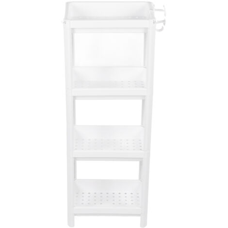 Bathroom Tower Shelf Plastic Freestanding Storage Rack Organizer Multifunctional Shelving Unit for Living Room Bedroom Kitchen White 4 Layers