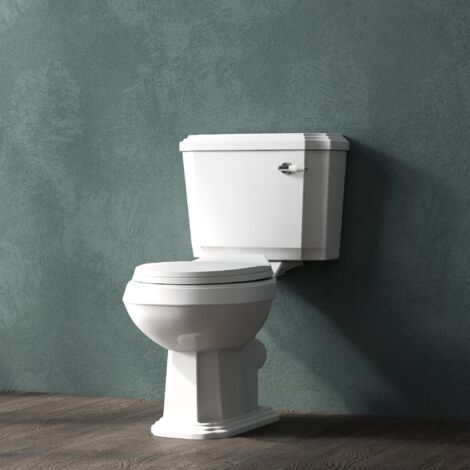 Bathroom Traditional Close Cloupled Toilet Oval Ceramic Soft Close Seat White
