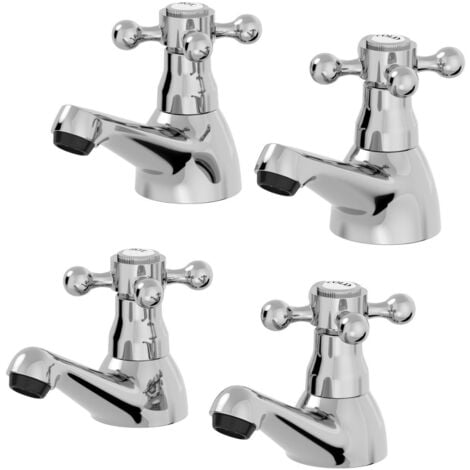 Bathroom Traditional Sink Taps Basin Cross Head Bath Taps Set Pair Twin Chrome