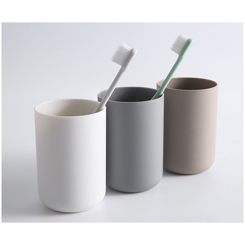Tumalagia - Bathroom Tumblers Toothbrush Holder Set of 3 Food Grade Plastic Totally Unbreakable (White, Grey, Brown)