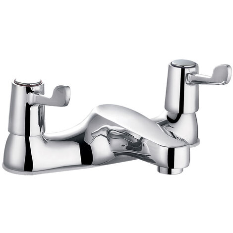 Bathroom Two Lever Bath Filler Round Taps Basin Sink Chrome Modern Kitchen
