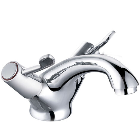 Bathroom Two Lever Mixer Taps with ABS Pop Up Waste Chrome Basin Sink Modern