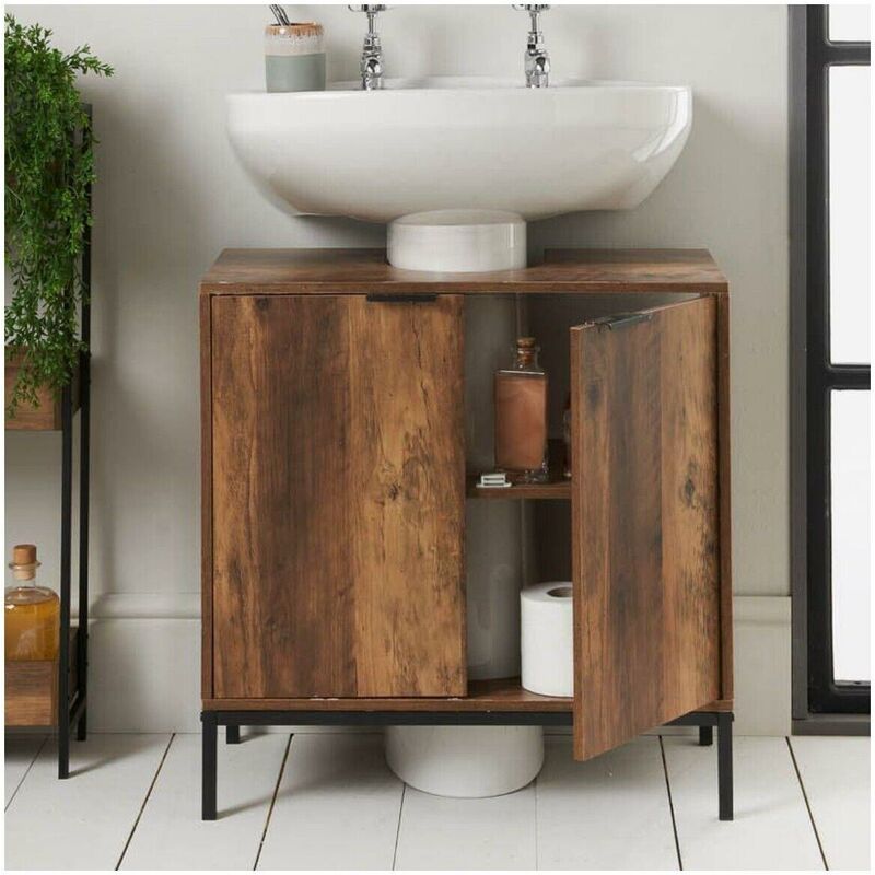 Bathroom Under Sink Cabinet With 2 Storage Shelf Double Door