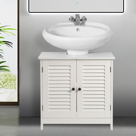 Bathroom Under Sink Storage Cabinet Double Doors Shelves Cupboard Unit