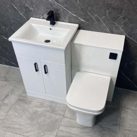 Bathroom Vanity Basin Unit Set White 1050mm 1150mm Black Handles Toilet Tess, Without Tap-1050mm