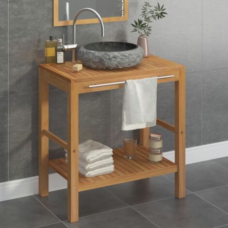 Bathroom Vanity Cabinet Solid Teak with Sink Marble Black vidaXL