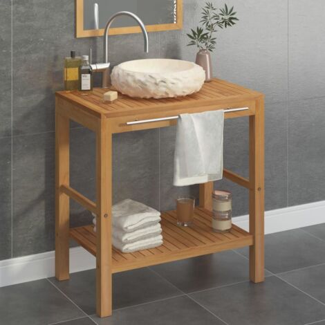 Bathroom Vanity Cabinet Solid Teak with Sink Marble Cream vidaXL