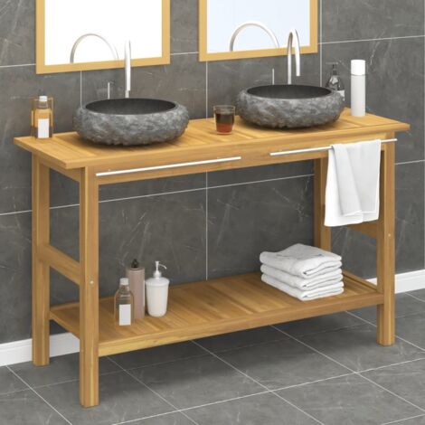 Bathroom Vanity Cabinet with Black Marble Sinks Solid Wood Teak vidaXL