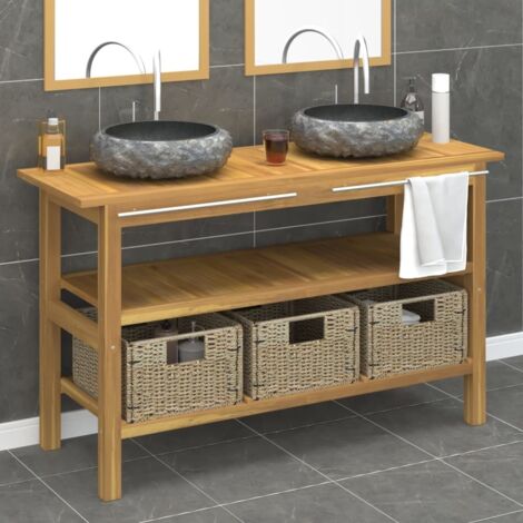 Bathroom Vanity Cabinet with Black Marble Sinks Solid Wood Teak vidaXL