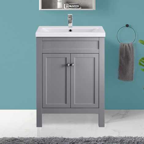Bathroom Vanity Unit 2 Doors Cabinet Storage Furniture Grey 600mm