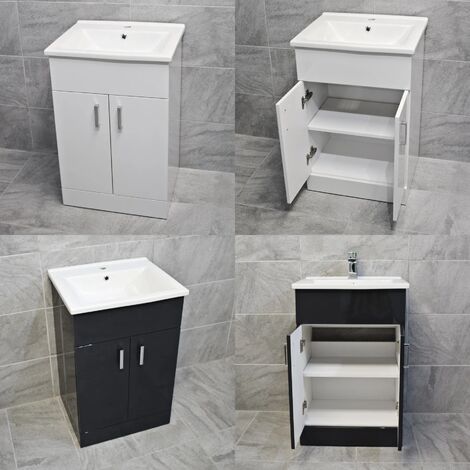 Bathroom Vanity Unit 650mm Square Style White Gloss or Anthracite Grey Tessa, White Gloss-No Tap