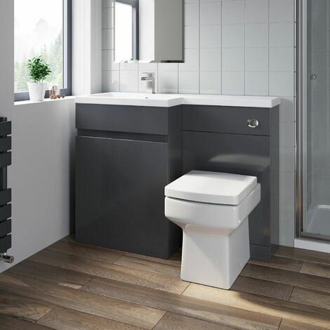 main image of "Bathroom Vanity Unit Basin Sink 1100mm Toilet Combined Furniture Left Hand Grey"