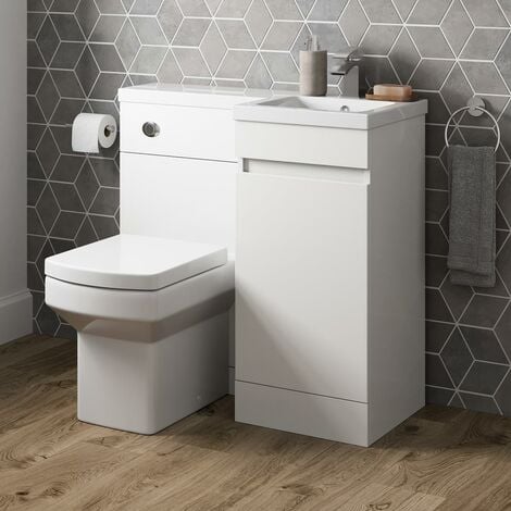 Bathroom Vanity Unit Basin Sink 900mm Toilet Combined Furniture Right Hand White