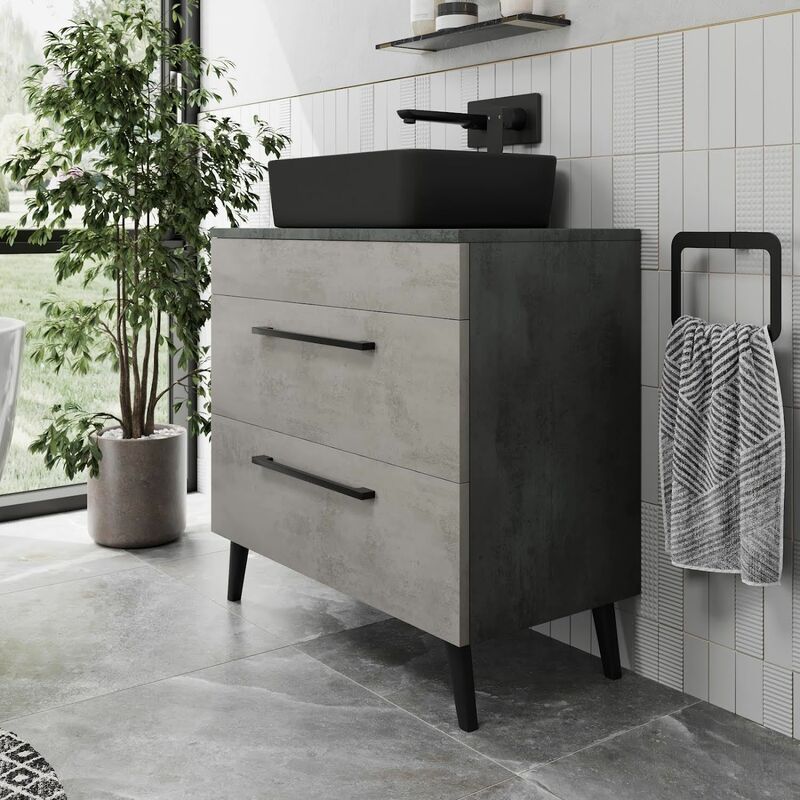 Bathroom Wall Hung Vanity Unit Concrete Storage Drawer Shelf