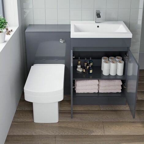 main image of "Bathroom Vanity Unit Basin Sink Square Toilet WC 600mm Soft Close Modern Grey"