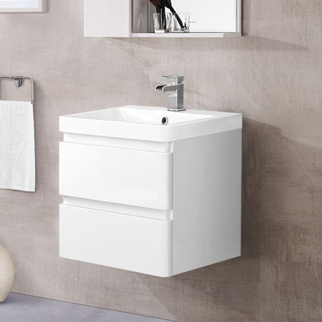 Bathroom Vanity Unit Basin Sink Storage Furniture Wall Hung Cabinet 600mm Gloss White