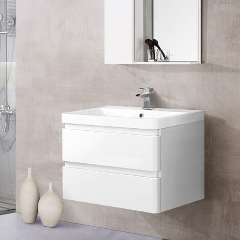 Bathroom Vanity Unit Basin Sink Storage Furniture Wall Hung Cabinet 800mm Gloss White