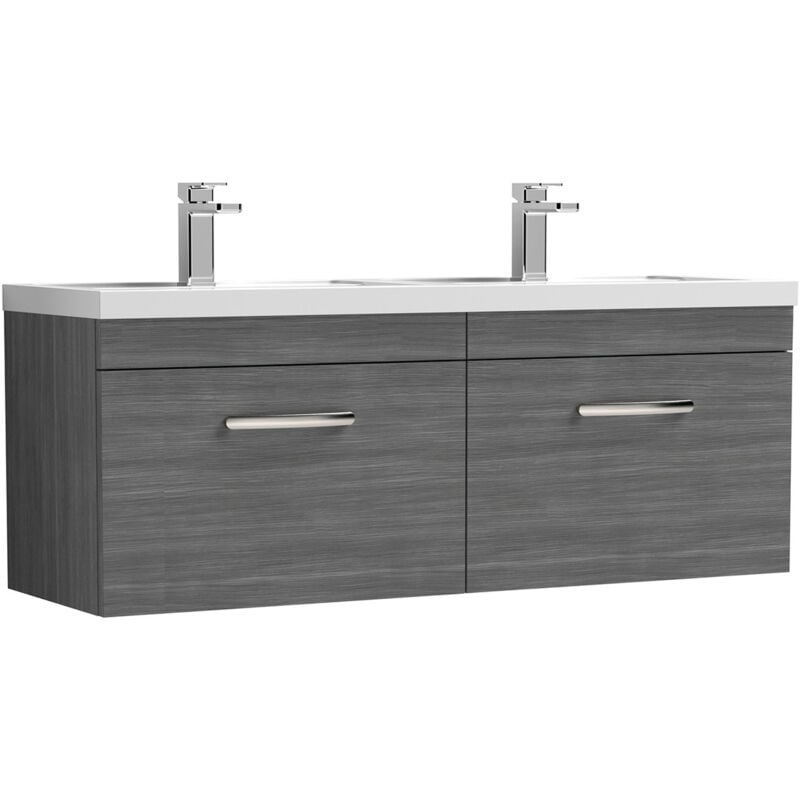 Nuie Athena Anthracite Woodgrain 1200mm Wall Hung 2 Drawer Vanity Unit with Double Basin - ATH039C