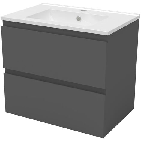 Bathroom Vanity Unit with Basin Storage Cabinets Flat Pack - 600mm Matt Grey  + Wall Hung