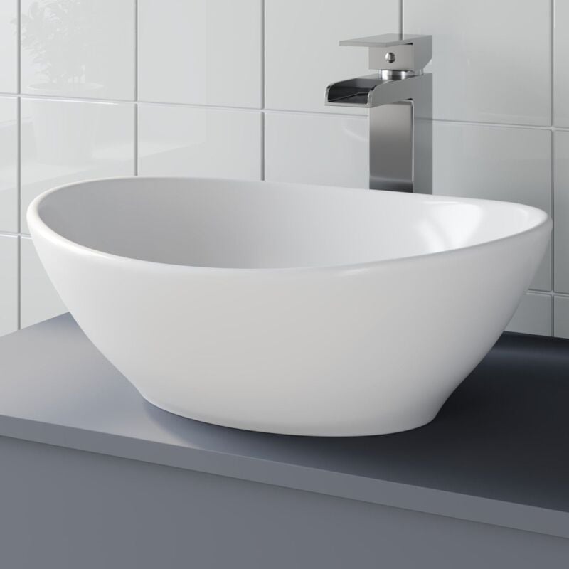 Bathroom Vanity Wash Basin Sink Countertop Oval Curved White