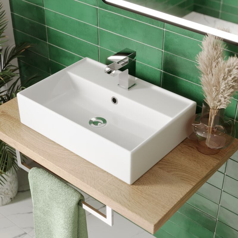 Bathroom Cloakroom Vanity Countertop Wash Basin Sink White Gloss Modern 500x350mm Rectangular