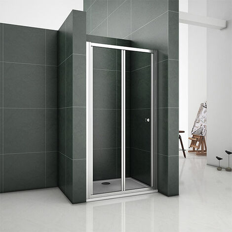 Bathroom Walk in Frame Bi Fold Shower Enclosure Shower Door Screen Safety Glass 760mm And Tray And Waste Free
