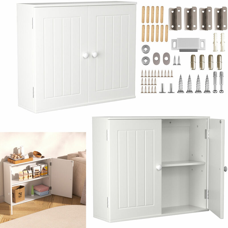 Bathroom Wall Cabinet Storage 2 Door Cupboard mdf Shelves Vanity Unit Furniture