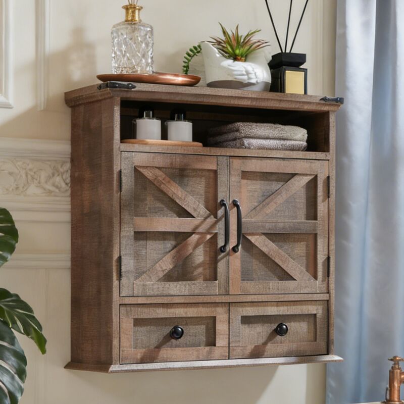 Armoire Murale de Salle de Bain Style Campagnard, Meuble de Rangement à Double Portes Battantes, 1 Tiroir & Étagère Réglable - Idéal pour Salle de