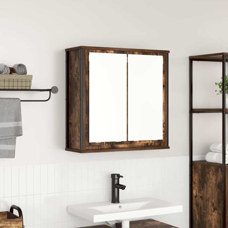 Bathroom Wall Cabinet With Mirror Smoked Oak 60x21x60 Cm Vidaxl