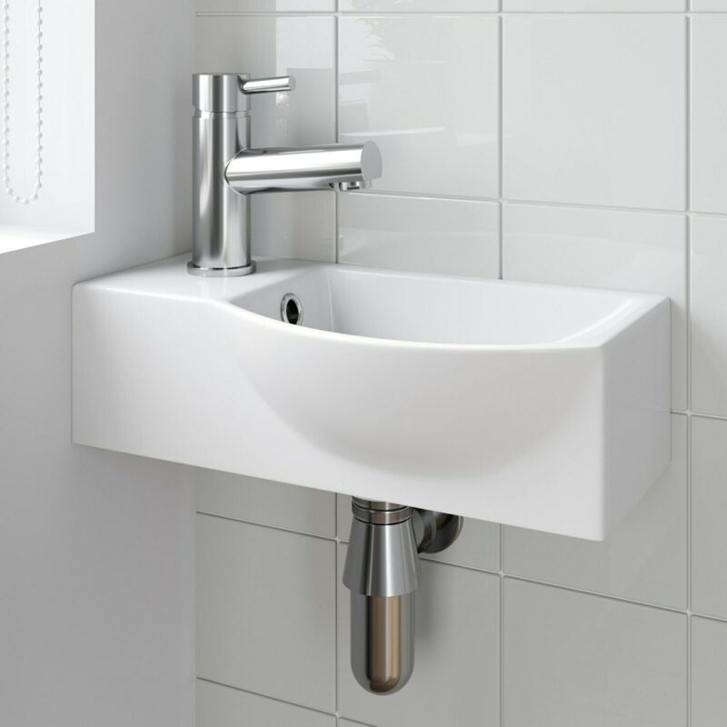 Bathroom Wall Hung Basin Corner Hand Wash Sink 1 Tap Hole White Cloakroom Modern