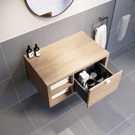 Bathroom Wall Hung Vanity Unit Cabinet Storage Drawer Shelves 800mm Furniture - Beige