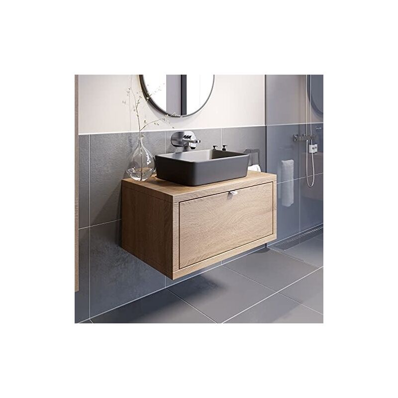 Bathroom Wall Hung Vanity Unit Sink Cabinet Wash Basin Sink Storage Drawer 800mm - Beige