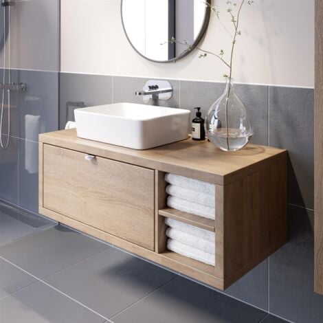 main image of "Bathroom Wall Hung Vanity Unit White Basin Cabinet Storage Drawer Shelf 1100mm"