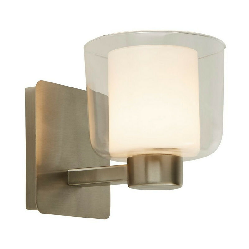 Searchlight Lighting - Searchlight Bathroom 1 Light Satin Nickel Wall Light With Clear Glass And White Inner Ip44