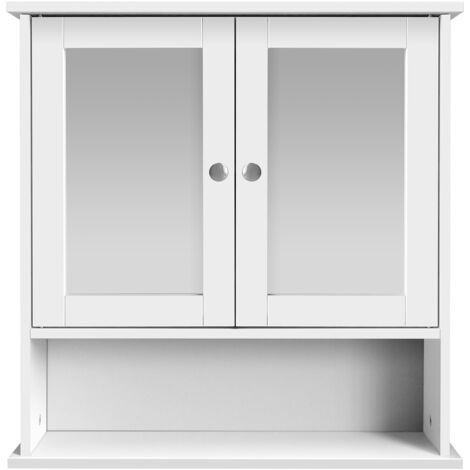 Bathroom Wall Mount Cabinet Storage Cabinet Shelf with Double Doors Mirror Rack