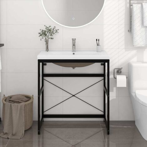 Bathroom Washbasin Frame with Built-in Basin Black Iron vidaXL