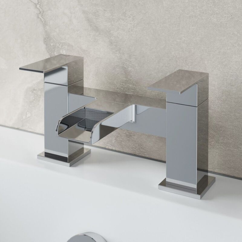 Architeckt - Bathroom Waterfall Bath Filler Mixer Tap Square Twin Lever Modern Chrome