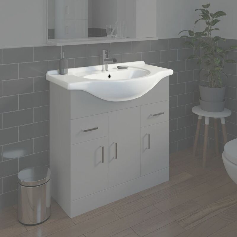 Bathroom WC Basin 850mm Compact Sink Single Tap Hole White BASIN ONLY