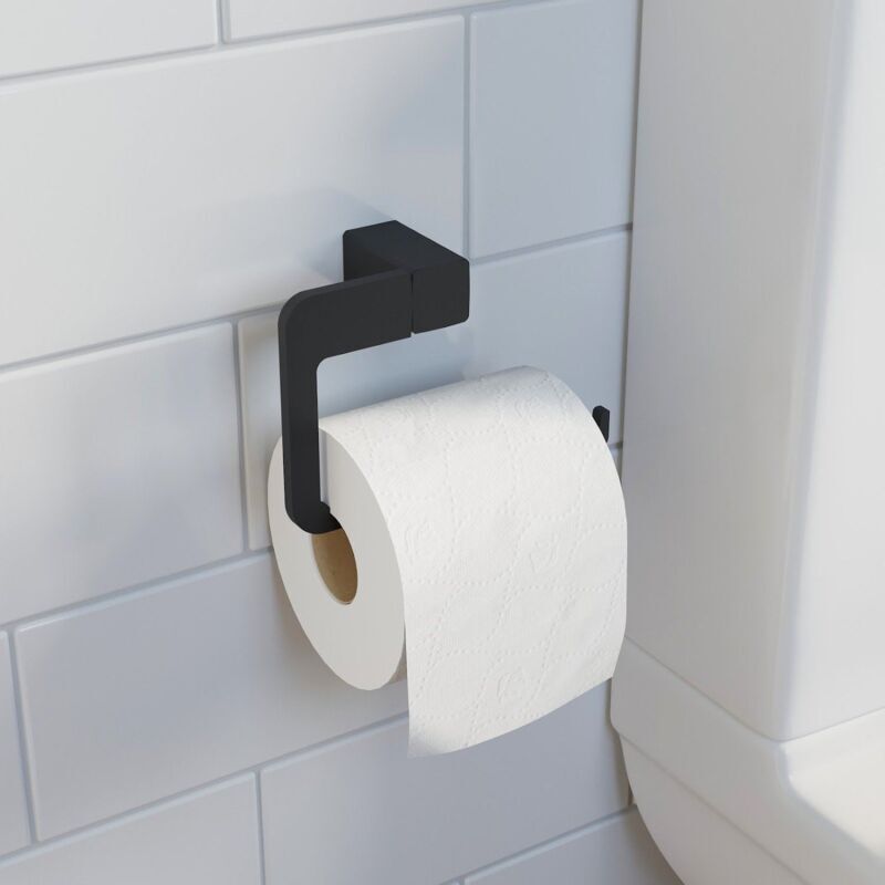 Bathroom WC Toilet Roll Holder Black Square Wall Mounted Stylish Modern - ARCHITECKT
