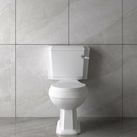 Bathroom White Close Coupled Toilet Soft Close Seat Traditional Ceramic WC