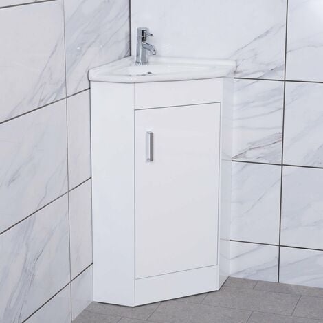 Bathroom White Corner Freestanding Vanity Unit Sink Storage 550mm