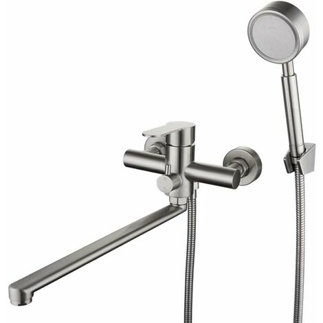 Bathtub Faucet Wall Mounted Shower Set with 1.5m Hose Handheld Shower Mixer Tap Brushed Stainless Steel Shower Mixer Tap for Bathroom